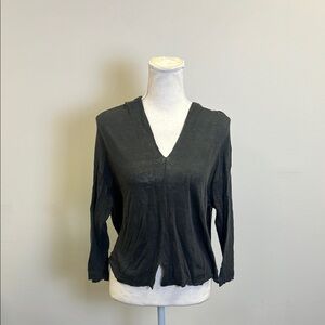 Black V-Neck Women's Top